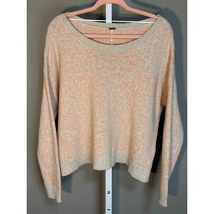 Free People Oversized Cropped Sweater Coral Leopard Print Alpaca Blend XS